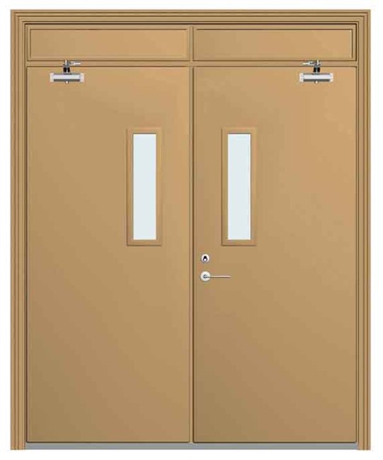 木质双扇带玻璃防火门